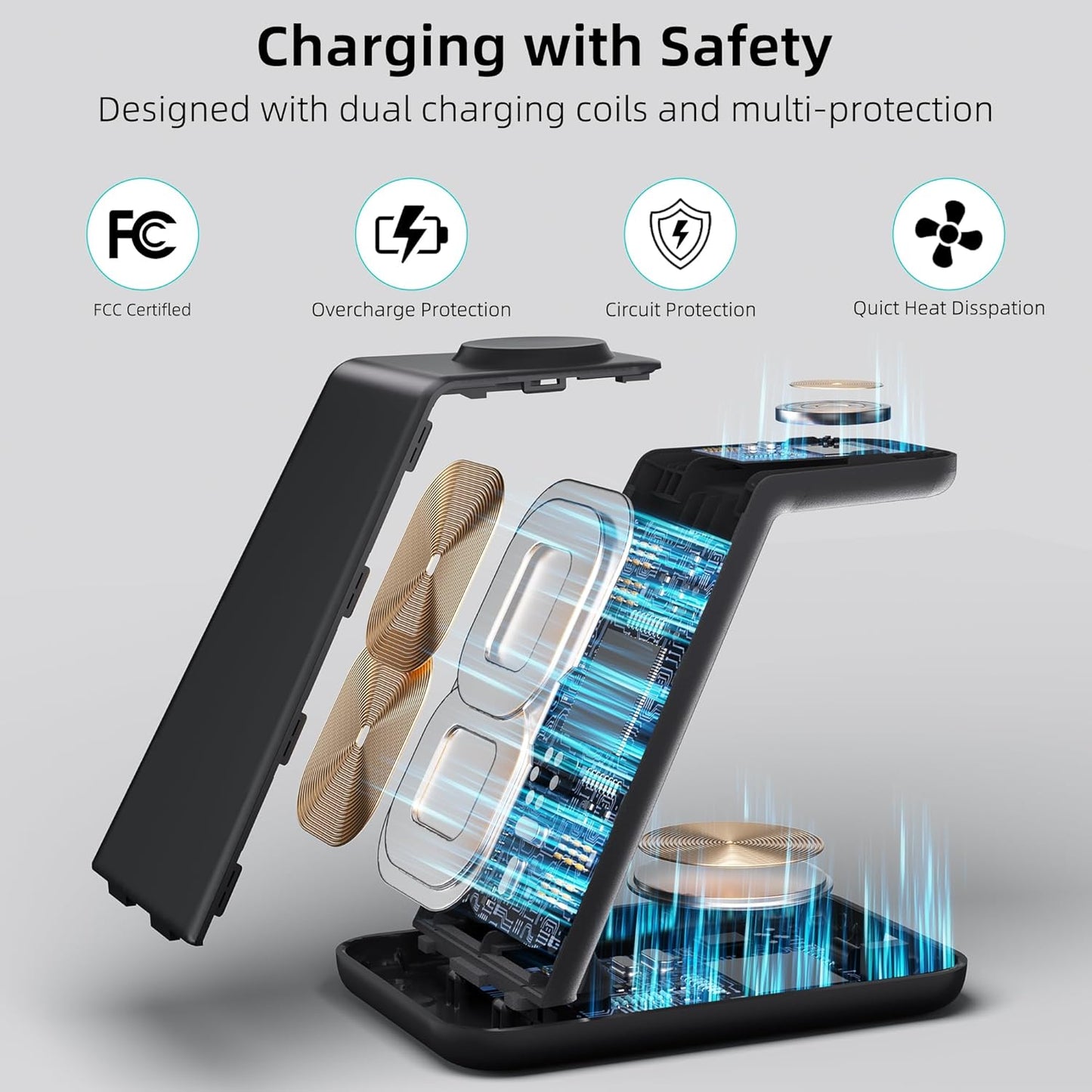 Wireless Charger for Samsung, 3 in 1 Fast Charging Station for Samsung Galaxy S23/S22/S21/S20/S10/Note 20/10, Wireless Charging Stand for Galaxy Watch5/Pro/4/Active 2/1, Buds/Buds+/Pro/Live/Buds2