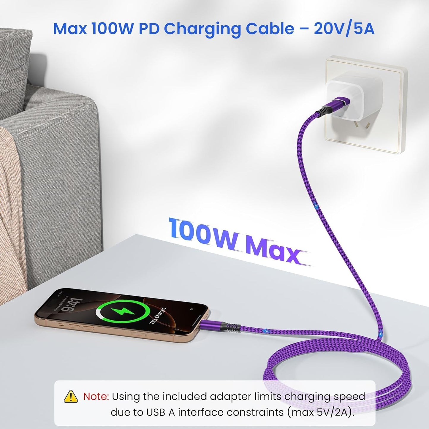 Elebase USB Type C to C 100W Cable 3.3FT with USB Adapter,Fast Charging PD Charger Cord for iPhone 16 15 Pro Max Plus,Samsung Galaxy S23 S24,Car Play,MacBook Mac,iPad 10,Air 5 Mini 6,Ultra,A53 A54