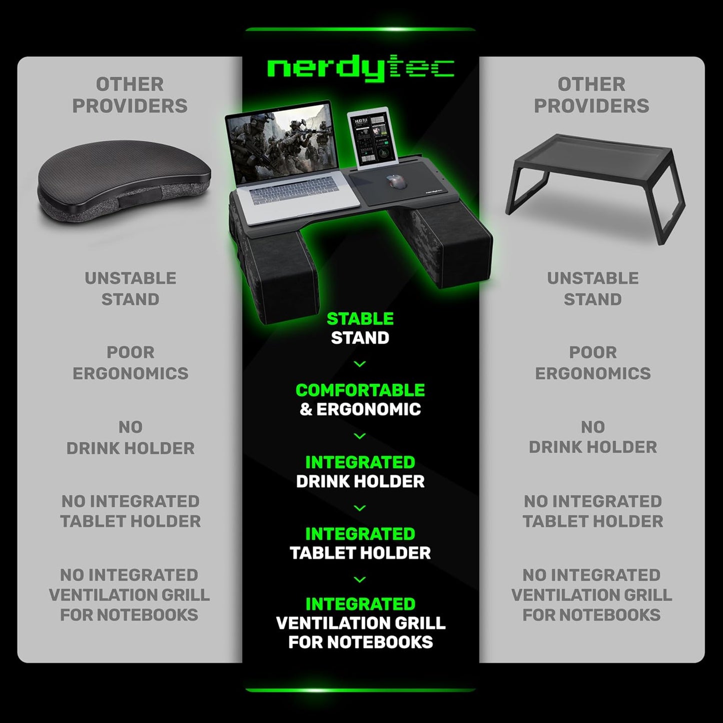 Couchmaster CYBOT, Premium Ergonomic Lap Desk for Notebooks, Sustainable Bamboo Construction, Kevlar Cushion Front, Ventilated Design, Fits Up to 17-Inch Laptops