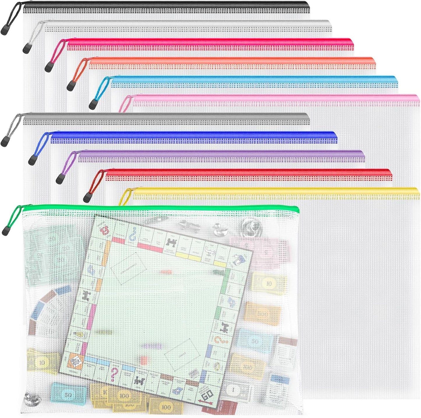 Umriox Zipper Pouch, 16.9x12.4 in (12 Colors, 12 Packs), Extra Large Zipper Bags, Waterproof Zipper Pouches for Office Supplies, Puzzles, Board Game Storage & Cross Stitch Projects