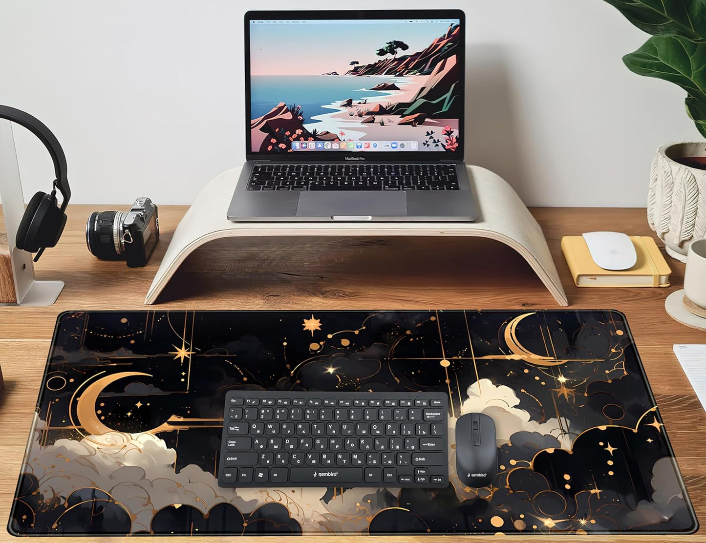 Black and Gold Celestial Desk Mat XXL Extended Gaming Mouse Pad Large Mousepad with Stitched Edges, Laptop Computer Keyboard Mouse Mat Desk Pad for Work Game Office Home Desk Decor 31.5x15.75 in