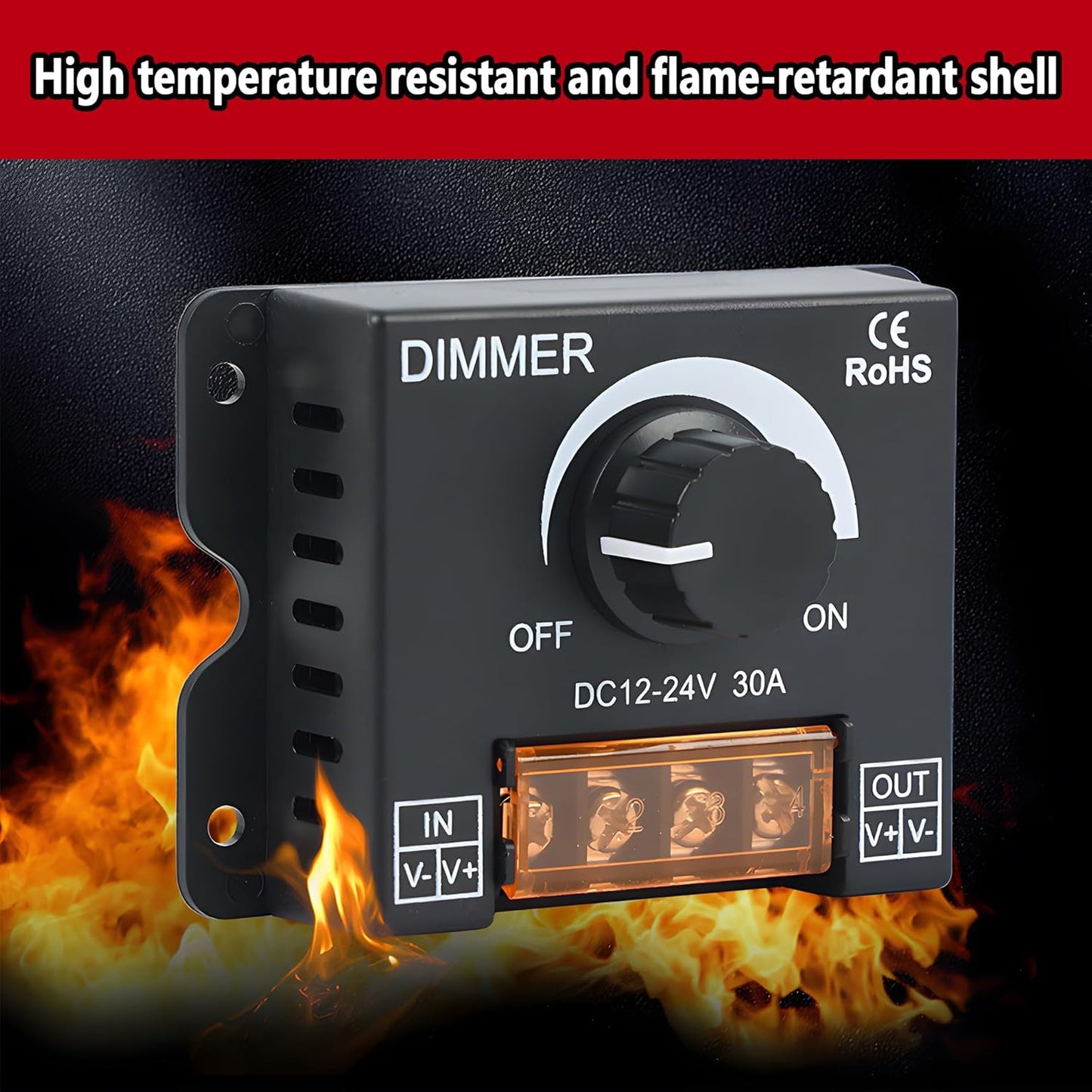 MAYWILLA LED Light Strip Dimmer Controller,DC 12V-24V 30A PWM Stepless Dimming Switch with Adjust Brightness ON/Off Knob and Aluminum Case for Single Channel 5050 3528 LED Light Strip