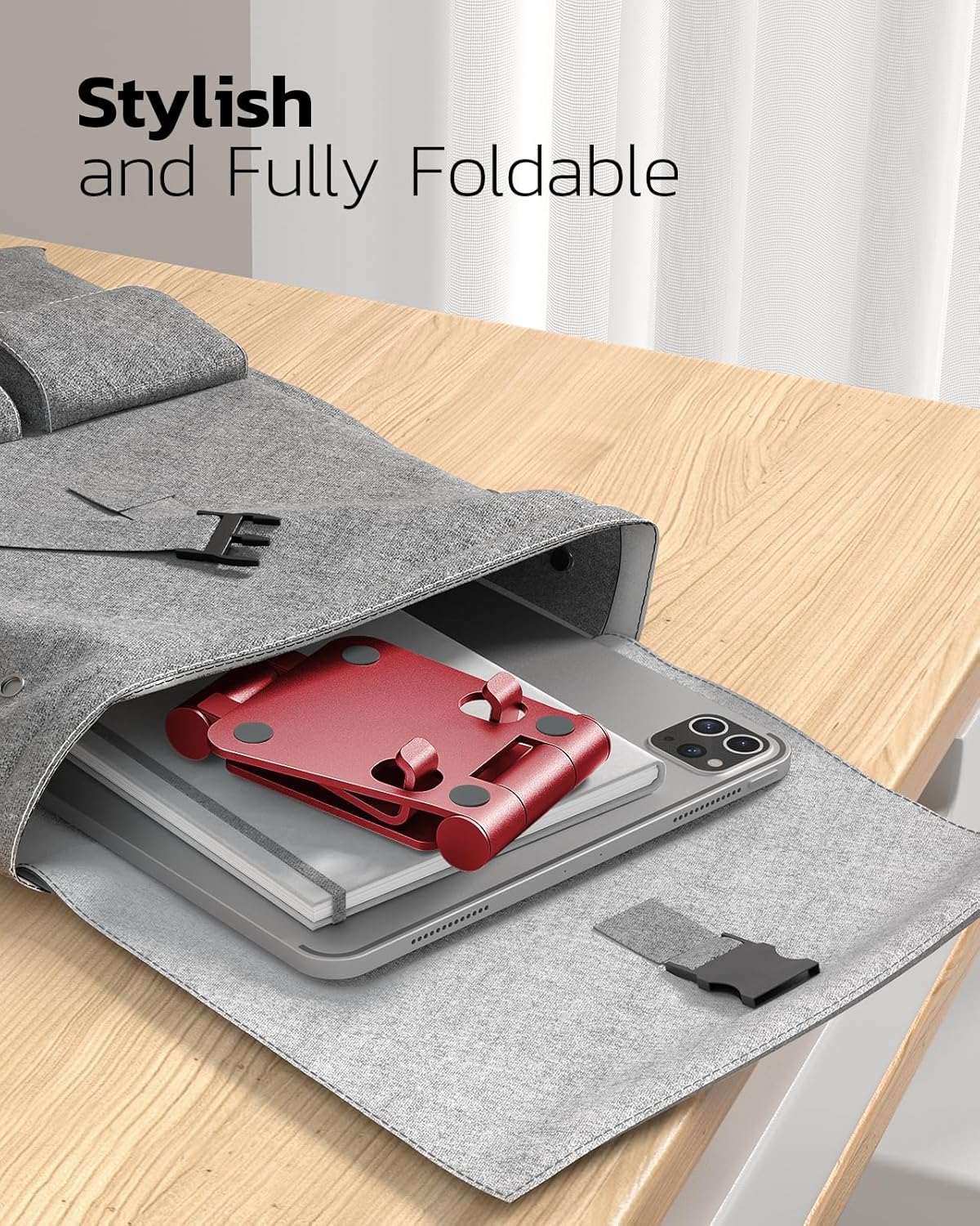 Nulaxy Dual Folding Cell Phone Stand, Fully Adjustable Foldable Desktop Phone Holder Cradle Dock Compatible with Phone 16 15 14 13 12 11 Pro Xs Xs Max Xr X 8, Nintendo Switch, All Phones - Red