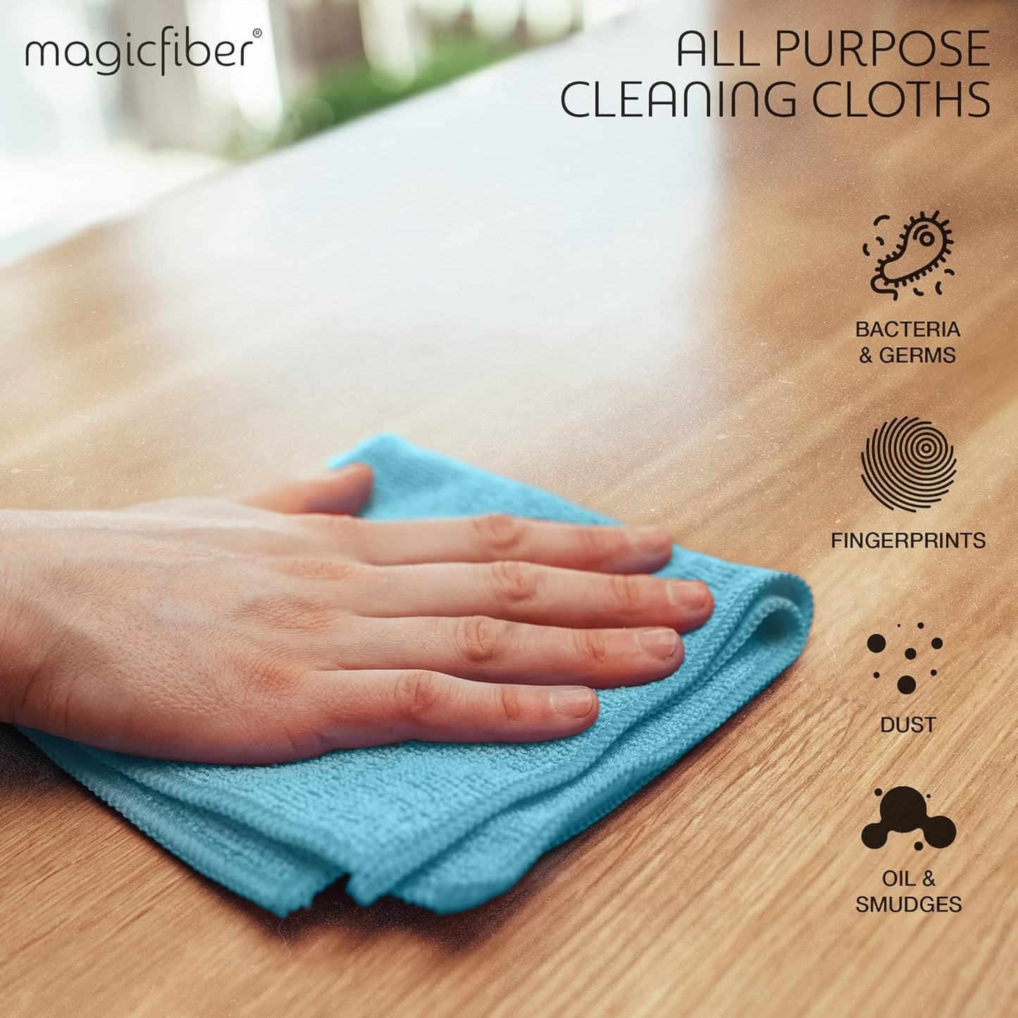 MagicFiber Microfiber Cleaning Cloth - 4 Pack Large Blended Cloths, Highly Absorbent Streak & Lint Free, Glass Micro Fiber Rags, Towels for Car, Windows, Housekeeping, Household Dusting, Kitchen