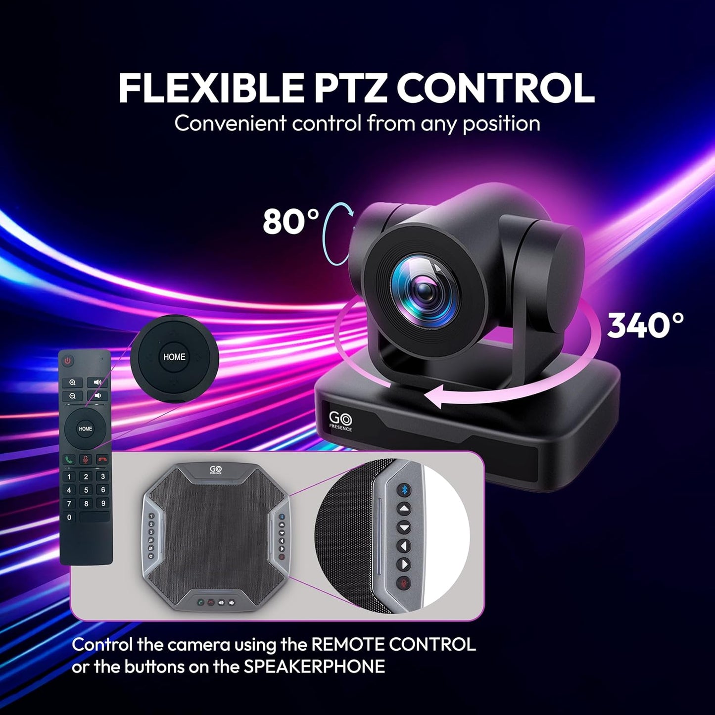 Teams Video Conferencing System – Full HD 1080p PTZ Camera with 10x Optical Zoom, 360° Omnidirectional Speakerphone, Noise Cancellation, Plug-and-Play USB, Zoom & Microsoft Teams Compatible