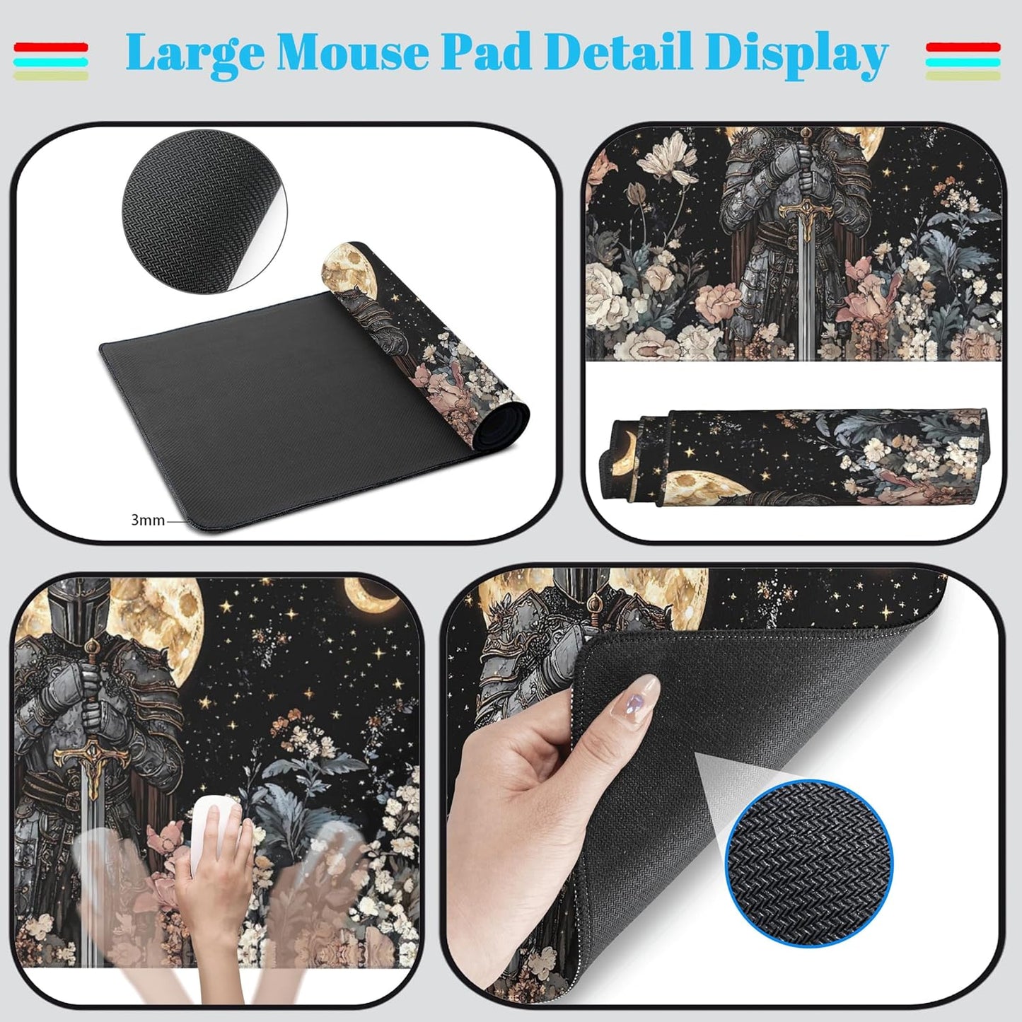 Cute Vintage Floral Mouse Pad Warrior Gaming Desk Mat Retro Flowers Mousepad XXL Large Extended Boho Aesthetic Desk Pad, Laptop Computer Keyboard Mouse Mat, Desktop Pad Mat for Women 31.5x15.7 in