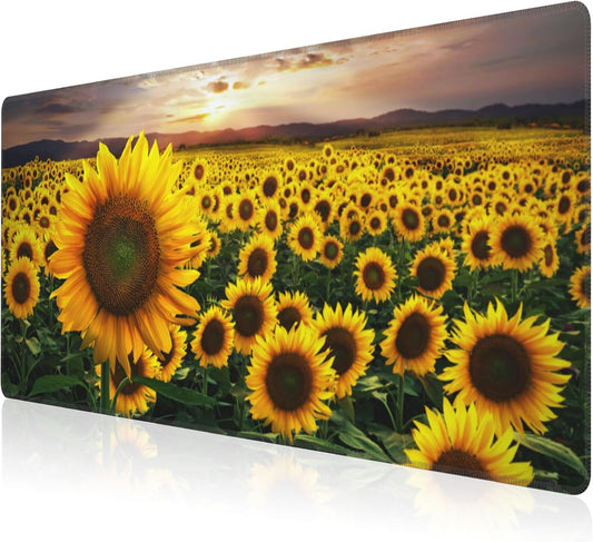 Mouse Pad, Large Blooming Sunflowers Desk Mat, Extended Non-Slip Gaming Keyboard Mousepad Desk Pad, Thick Stitched Edges Waterproof Mouse Mat 31.5"x15.7" (Midsummer Sunflowers at Sunset)