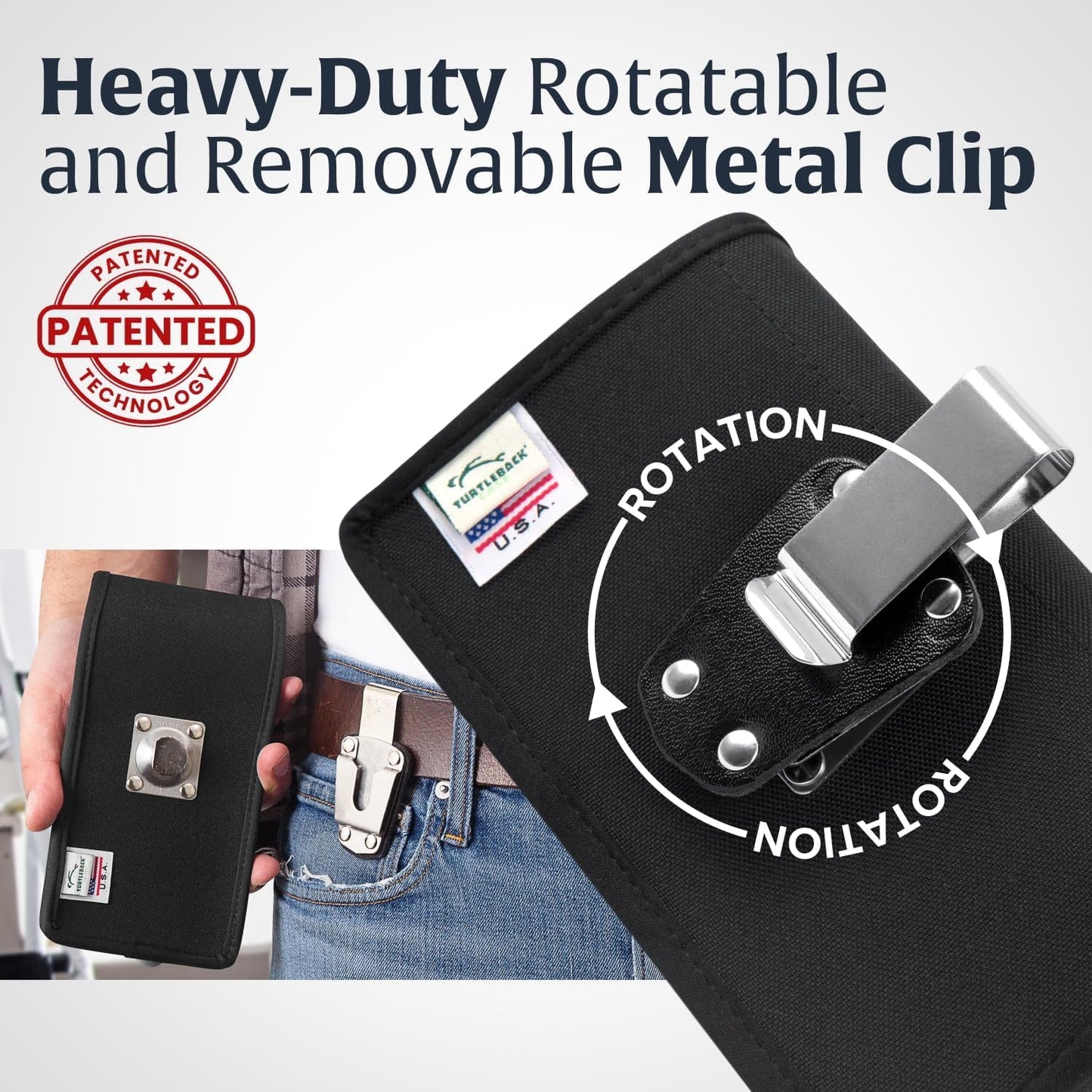 Turtleback Belt Clip for iPhone 16 Pro Max, 15 Pro Max, 14 Pro Max -Small- Fits w/Slim MagSafe Style Cases, Premium Black Nylon, Horizontal Belt Holder, Magnetic Closure HD Rotating Belt Clip