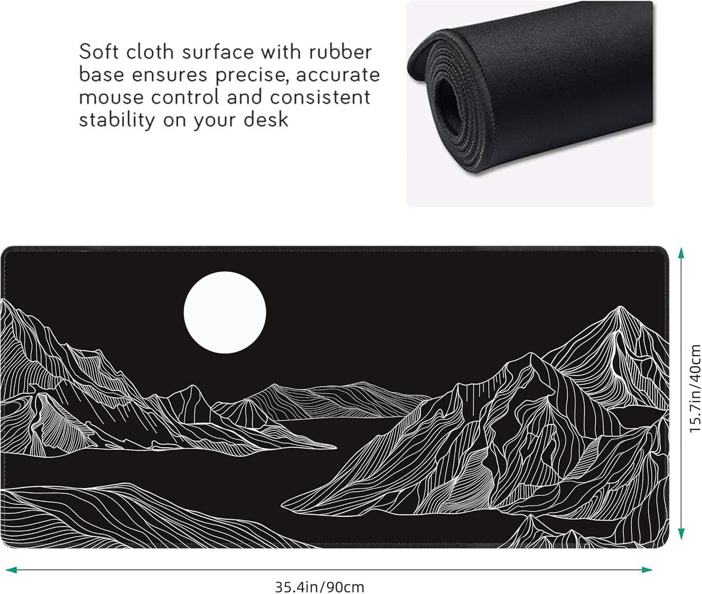 Black and White Mountain Large Mouse Pad,Gaming Keyboard Desk Pad,Extended Mouse Mat Non-Slip Rubber Base with Stitched Edges for Office Game Home XXL 35.4"x15.7"