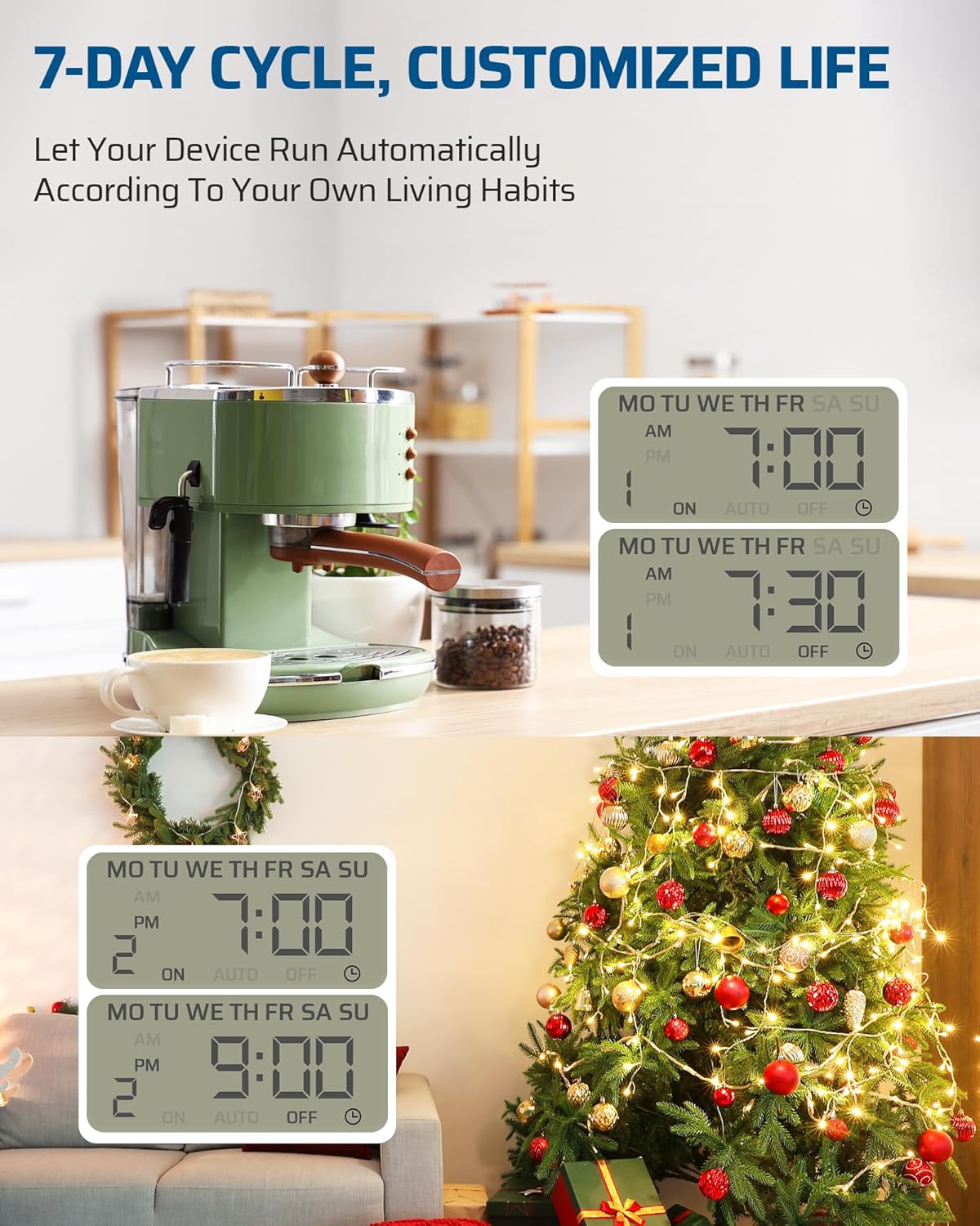 DEWENWILS 7 Day Heavy Duty Timers for Electrical Outlets, 2 Pack Dual Outlet Digital Timer, 3 Prong Programmable Light Timer for Indoor Lamp, Light, Fan, Pets, Home, Kitchen, Office, 125V 60Hz