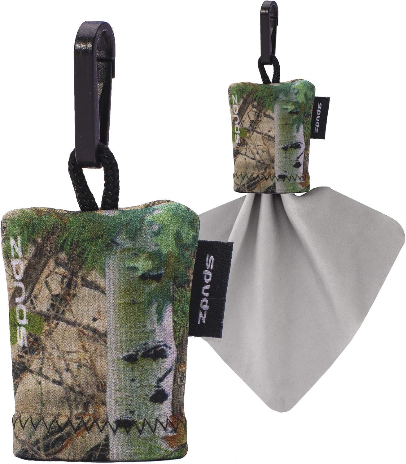 SPUDZ Classic Microfiber Lens Cleaner – Clip-On Pouch, Washable – for Binoculars, Scopes, Glasses, Screens | Alpine Mountain Camo, 6 x 6 Inch