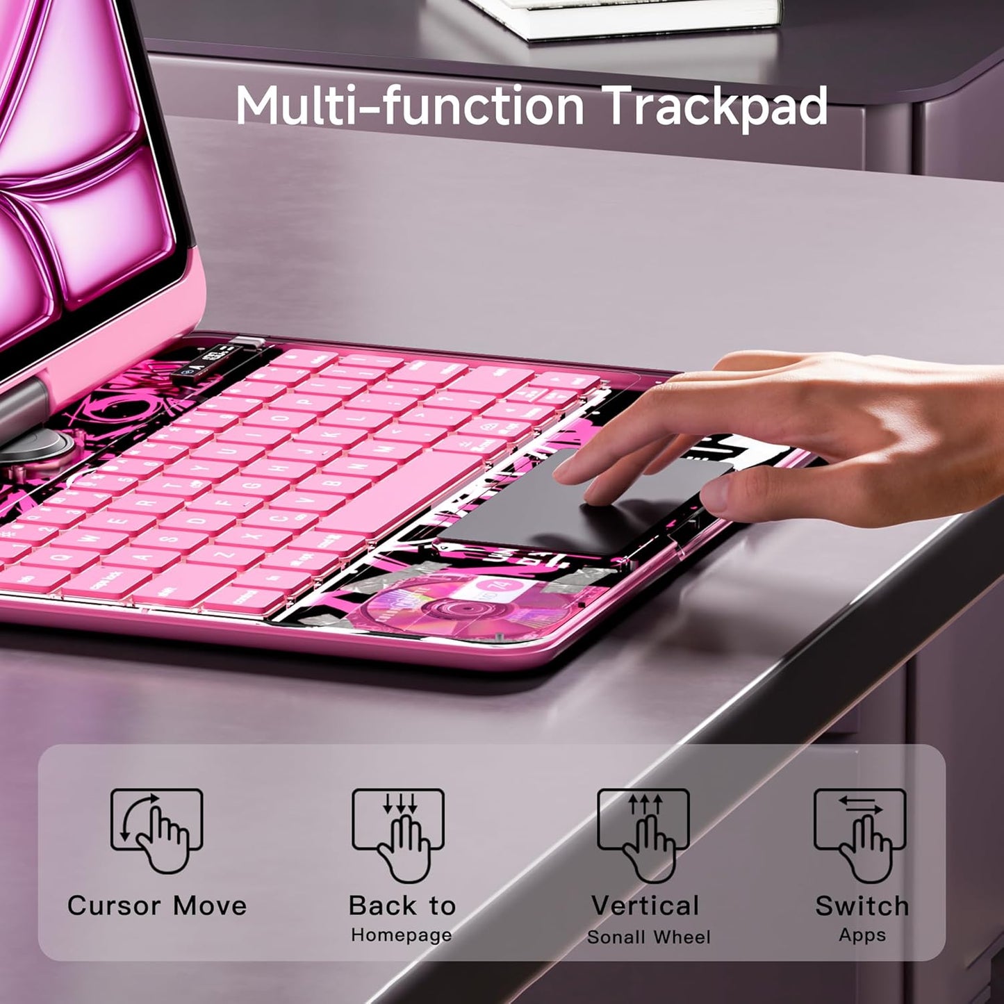 Keyboard Case for 12.9 inch iPad Pro 6/5/4/3rd Gen & 13 inch iPad Air (2025 M3, 2024 M2) Wireless Keyboard with Trackpad 7 Color Backlit, Transparent Protective Cover with Pencil Holder (Pink)