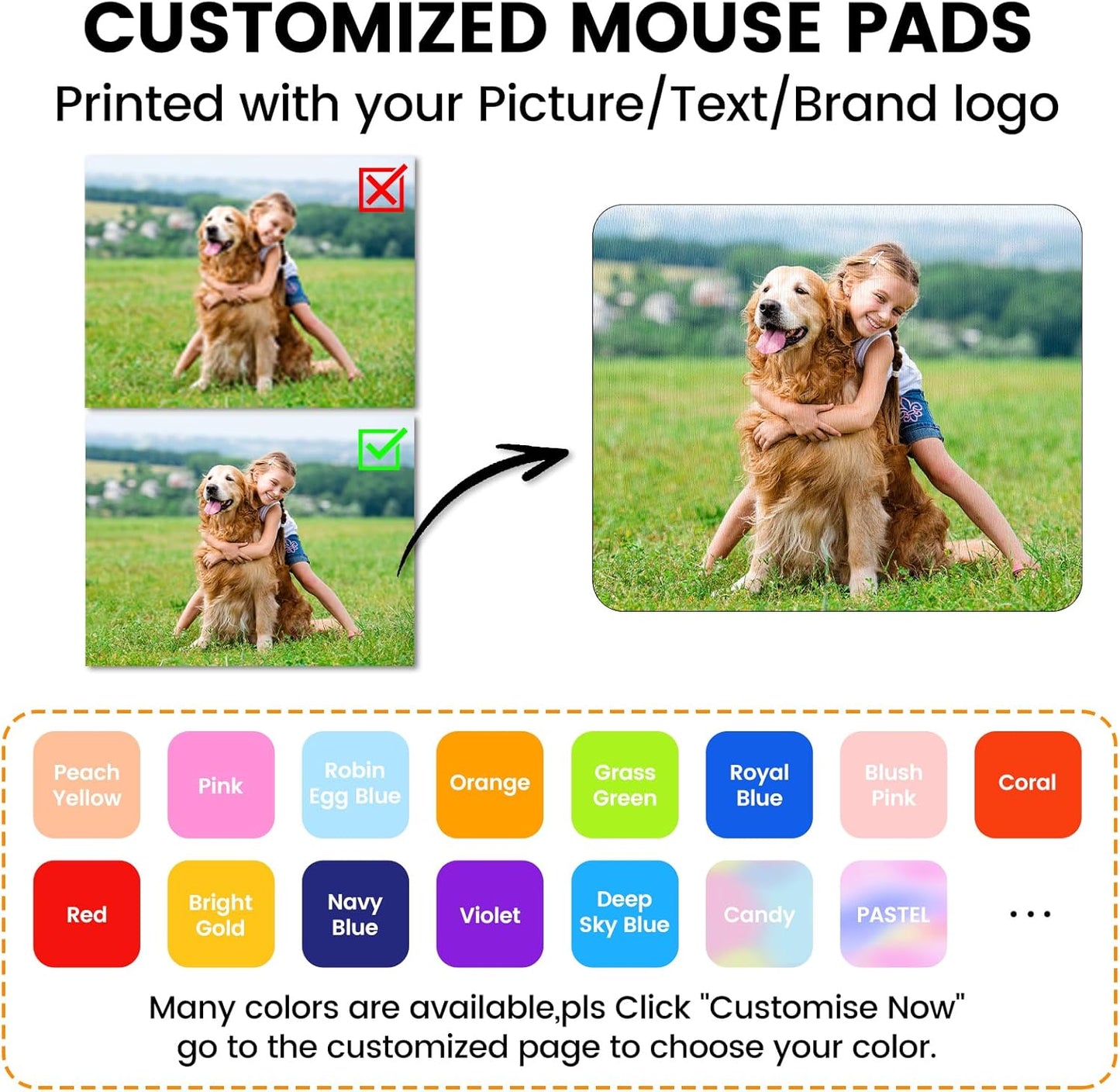 Custom Mouse Pad, Personalized Mouse Pad with Photo & Text, Neoprene Mouse Mat for Laptop Computer Office Desk, Mousepad Small with Anti-Slip Rubber Base