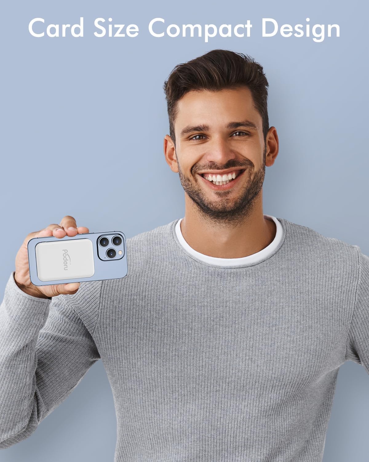 podoru for Magsafe Battery Pack, 5000mAh Magnetic Power Bank with Type-C Cable 20W PD Fast Charging Lighting Input Wireless Portable Charger for iPhone 16/15/14/13/12/ All Series-White