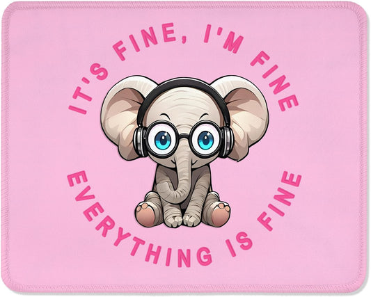 ITNRSIIET Mouse Pad with Stitched Edge Premium Textured Smooth Precise Operation Waterproof Washable Non-Slip Rubber Base Desktop Protection Mat, 10.2×8.3×0.12 inches, Pink Pretty Elephant