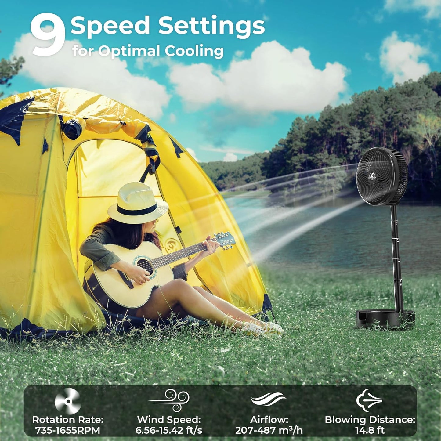 40000mAh Battery Operated Camping Fan - 106Hrs Rechargeable Oscillating Table Fan with Light & Timer, 9 Speeds Portable Travel Fan for Cruise RV Trip, Hurricane Power Outage (10" with Case)