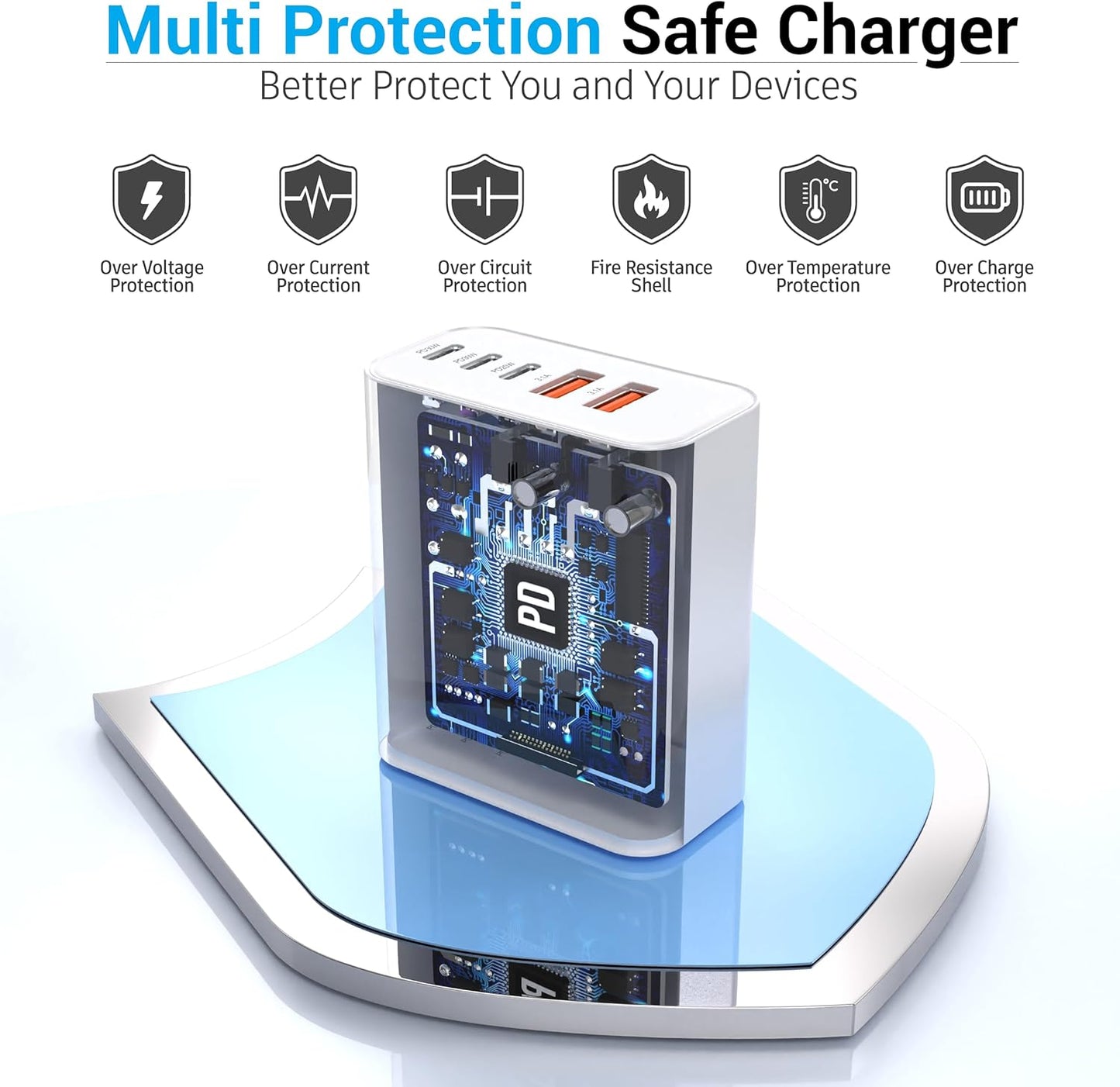 USB C Block 60W, 5 Ports Wall Plug Fast Charging Block, PD+QC Multiport Power Adapter USB C Charger Type C for iPhone 16,15,14,13,12, Pro Max, Galaxy S25, S24, Watch, Tablet, Smartphones -2Pack