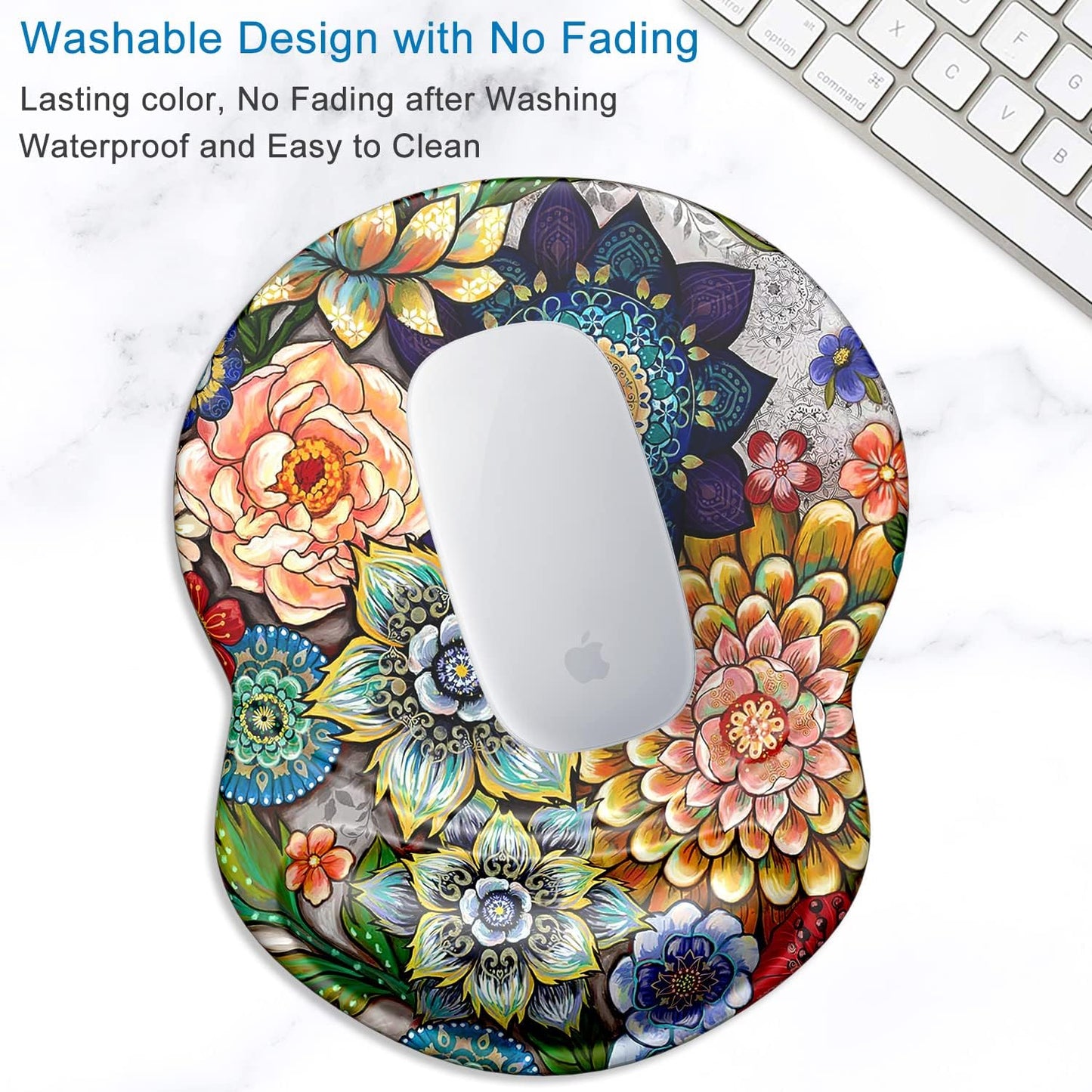 ITNRSIIET Ergonomic Mouse Pad with Gel Wrist Support Small Wrist Rest Smooth Surface Non-Slip PU Base Comfortable Office Supplies Pain Relief, 8.7 x 7.2 inches, Succulent Flower