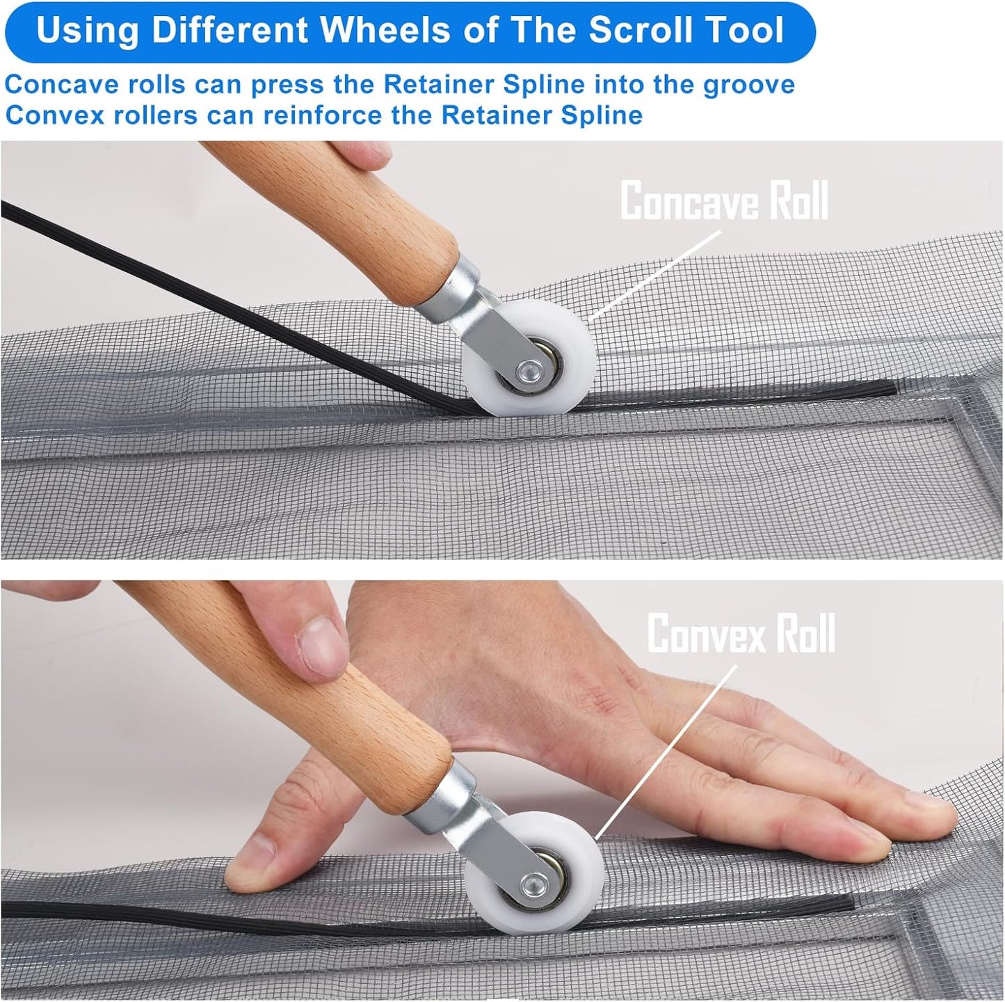 BAYTORY Window Screen Repair Kit, Nylon Roller Tool with Bearing, Spline Removal Hook and 32ft Retainer Spline Replacement for Installing Door Mesh Screens
