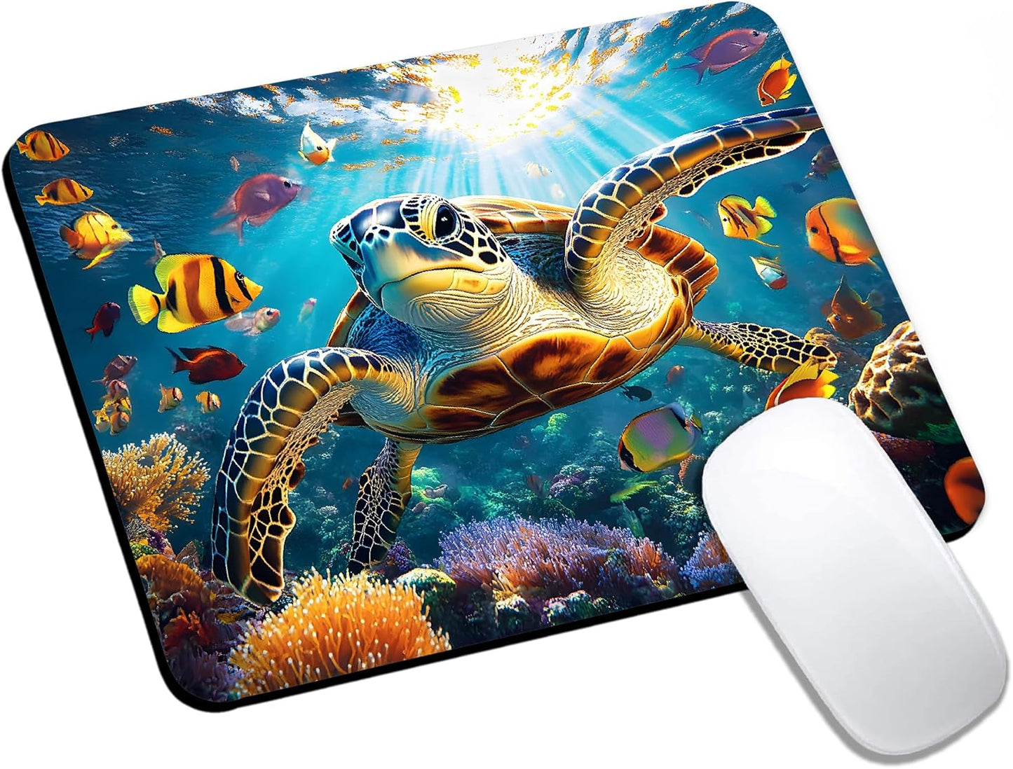 Mouse Pad, Cute Ocean Colorful Turtle Mouse Pads for Desk, 9.5" x 7.9" Non-Slip Rubber Base Computer Mousepad with Women, Portable Square Design for Wireless Mouse and Pad Laptop Office & Travel