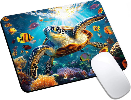 Mouse Pad, Cute Ocean Colorful Turtle Mouse Pads for Desk, 9.5" x 7.9" Non-Slip Rubber Base Computer Mousepad with Women, Portable Square Design for Wireless Mouse and Pad Laptop Office & Travel