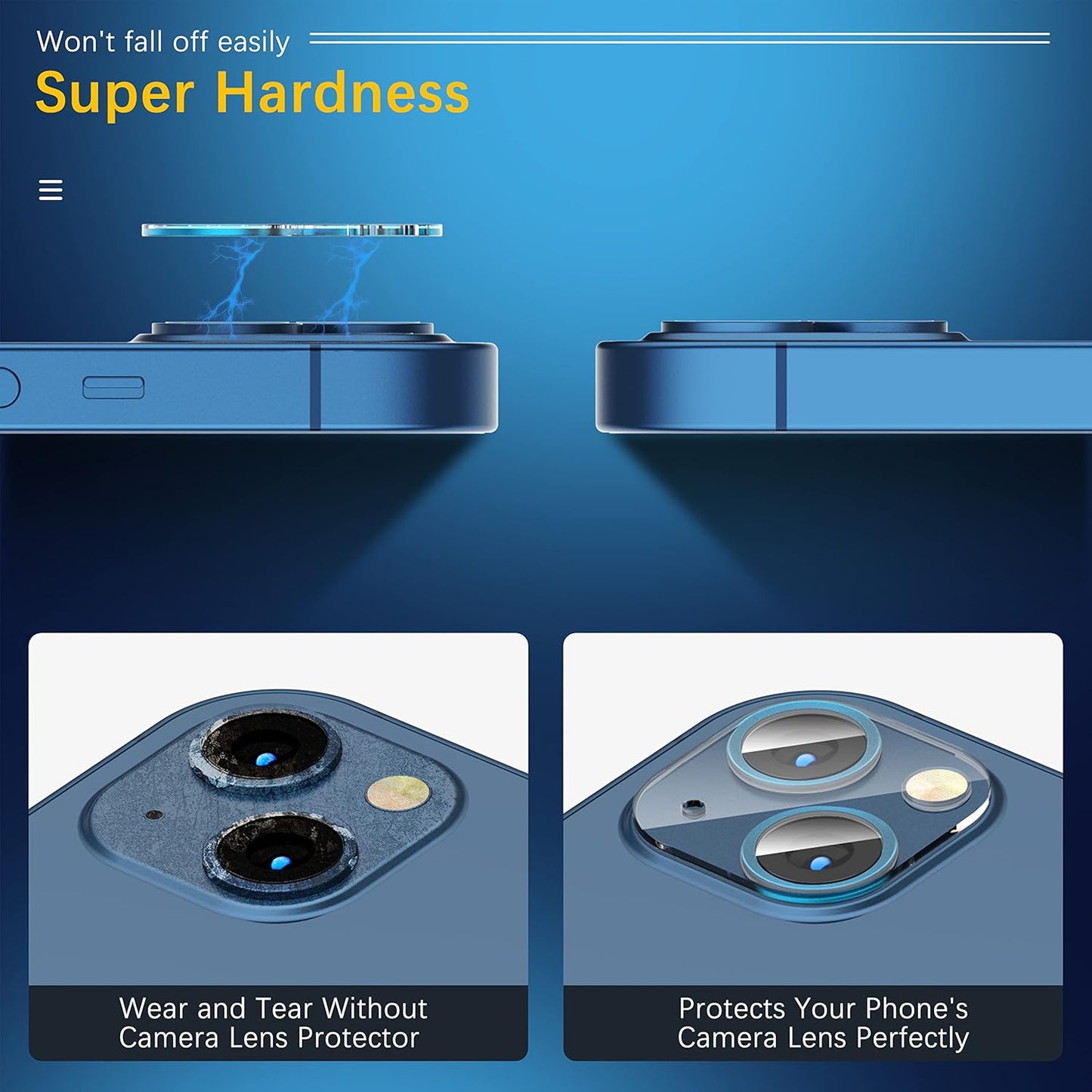 UniqueMe [3 Pack Compatible with iPhone 13 6.1" / iPhone 13 Mini 5.4" Camera Lens Protector Tempered Glass, [Case Friendly][New Version][Scratch-Resistant][Easy Installation] - Blue Circle