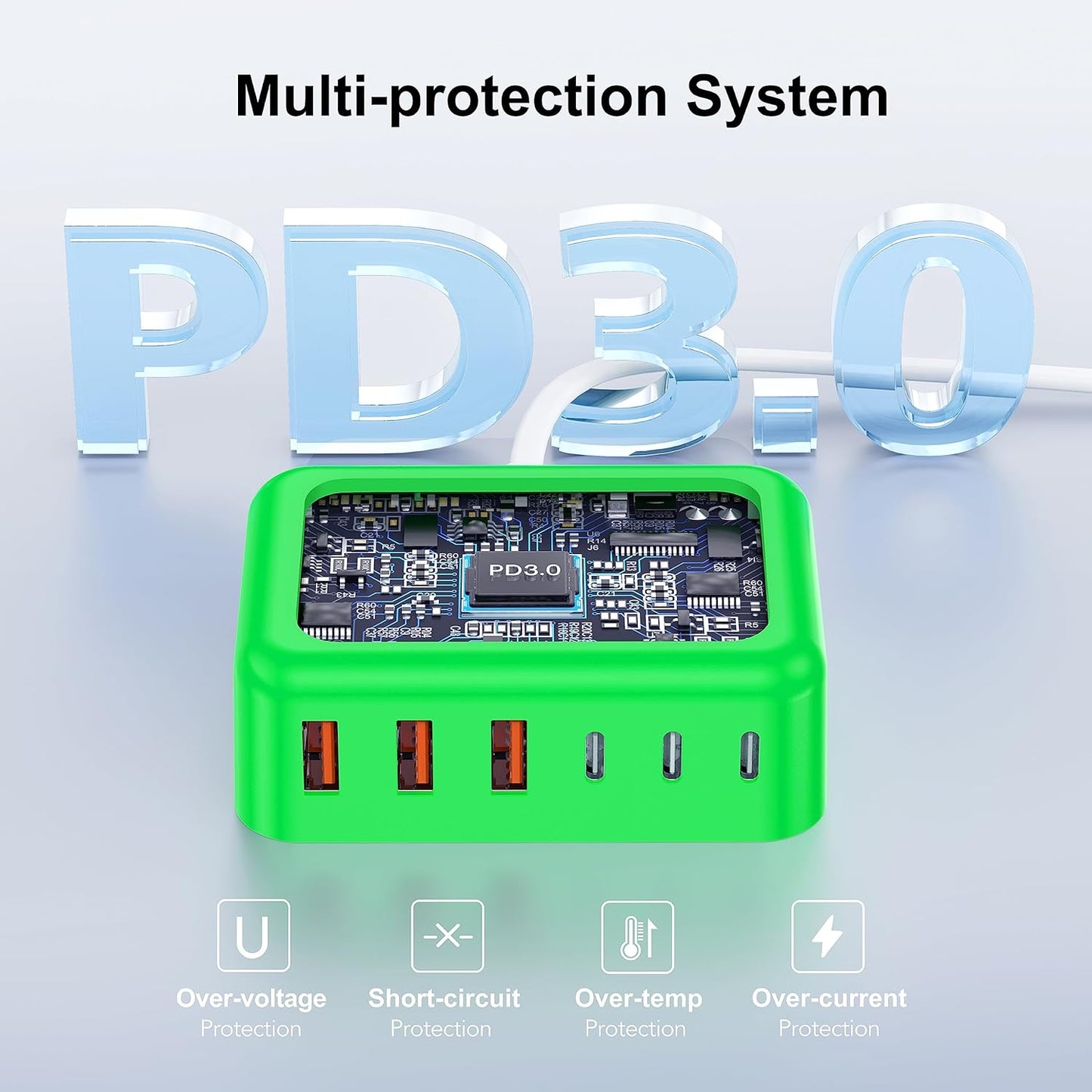 USB C Fast Charger 100W GaN 6 Port Type USB C Charging Station Hub Block Wall Charger Power Strip Adapter Plug Cube Brick 3 USB A for iPad iPhone 15 14 13 12 11 Pro Max Pixel Note Galaxy