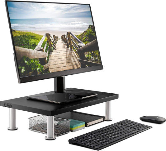 The Original Bamboo Monitor Stand (As Seen On PBS) - Monitor Riser for Computer Screen or Laptop - Desk Shelf Adds Storage Space and Improves Ergonomics - Black
