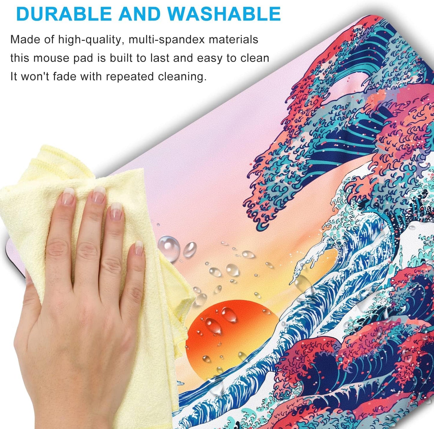 Japanese Ukiyo-e Ocean Waves Mouse Pad Personalized Design, Non-Slip Surface, Rubber Base, Small Office Desk Pad for Computers and Laptops