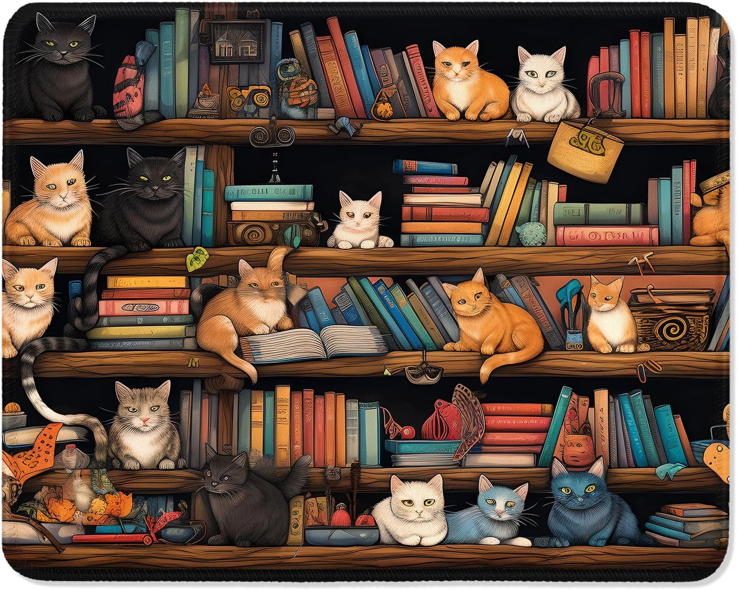 ITNRSIIET Mouse Pad with Stitched Edge Premium Textured Smooth Precise Operation Waterproof Washable Non-Slip Rubber Base Desktop Protection Mat, 10.2×8.3×0.12 inches, Cat on The Desk