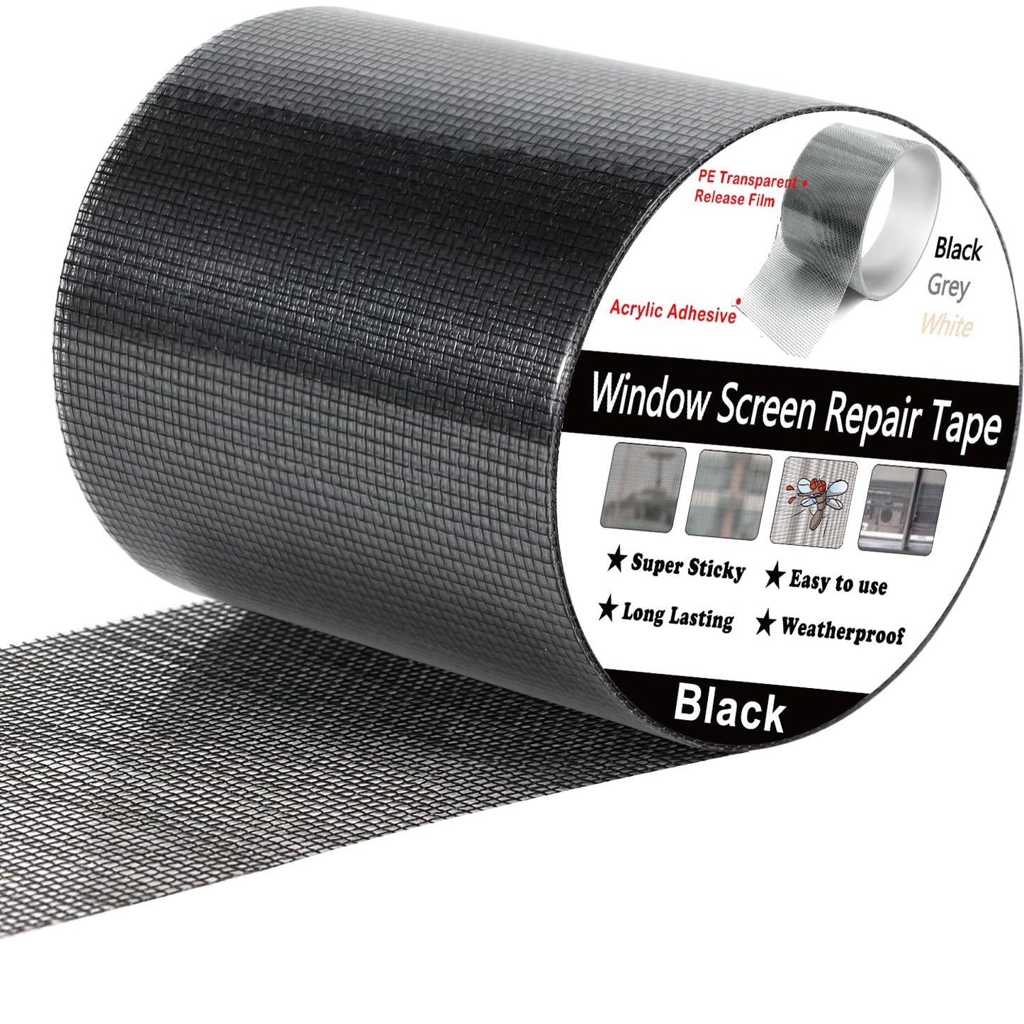 Wohohoho Window Screen Repair Tape, 2 in X 40 FT (480IN) Black Screen Patch Repair Kit, 3-Layer Strong Adhesive Invisible Screen Tape Mesh Repair for Windows, Doors Garage Mosquito Net Magnetic Screen