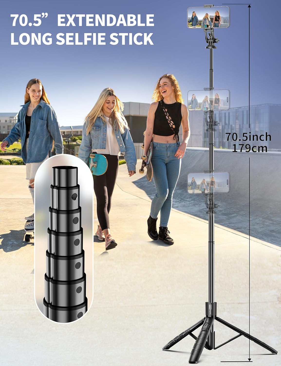 Aluminum 71" Phone Tripod with Remote, Extendable & Compatible with iPhone 15/14/13/Android/Camera