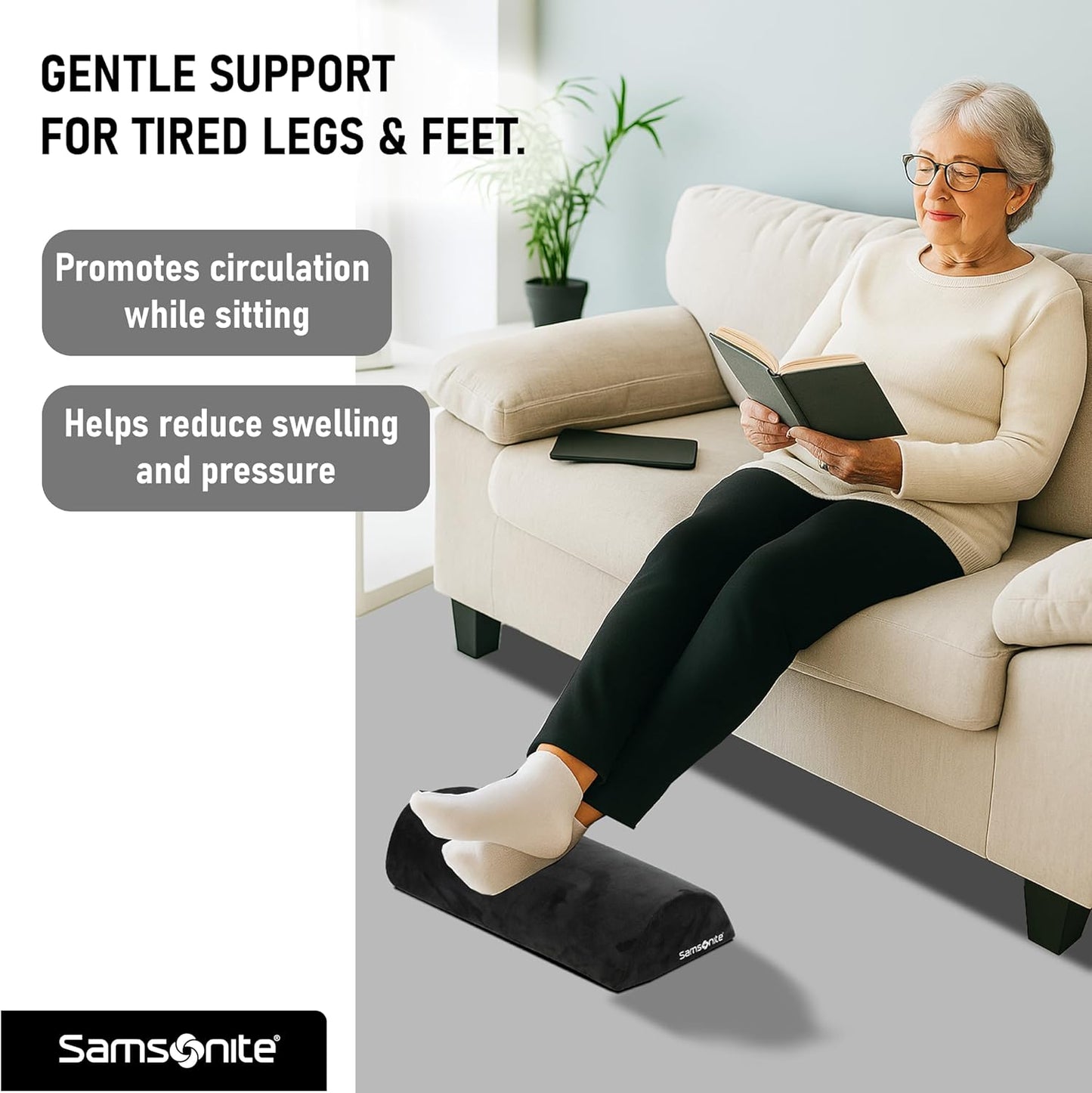 Samsonite Foot Rest for Under Desk at Work – Ergonomic Foot Stool for Couch – Versatile Under Desk Footrest for Office & Home, Foot Support Underdesk