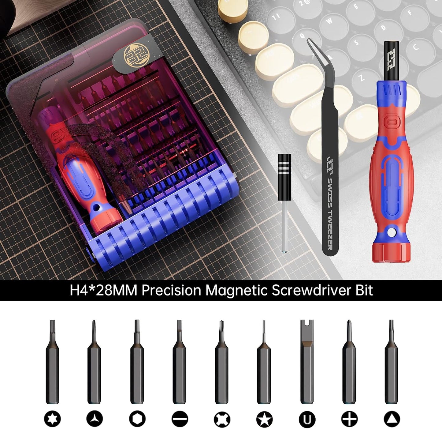 JAKEMY Precision Screwdriver Set, 33 in 1 Screwdriver Set Magnetic Driver Kit Laptop Repair Kit with Torx Screwdriver Bit Set Extension Shaft Tweezers for Electronics PS5, Watch, Jewelry, Glasses, Toy