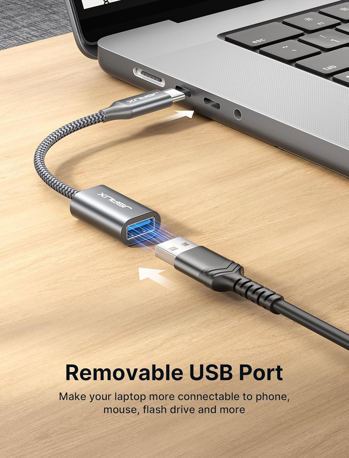 JSAUX USB C to USB 3.0 Adapter [2 Pack], USB C Male to USB Female OTG Cable Adapter Compatible with MacBook Pro/Air, iPhone 16 Pro Max/16 Plus/16e/15, Samsung Galaxy S25/S24/S23