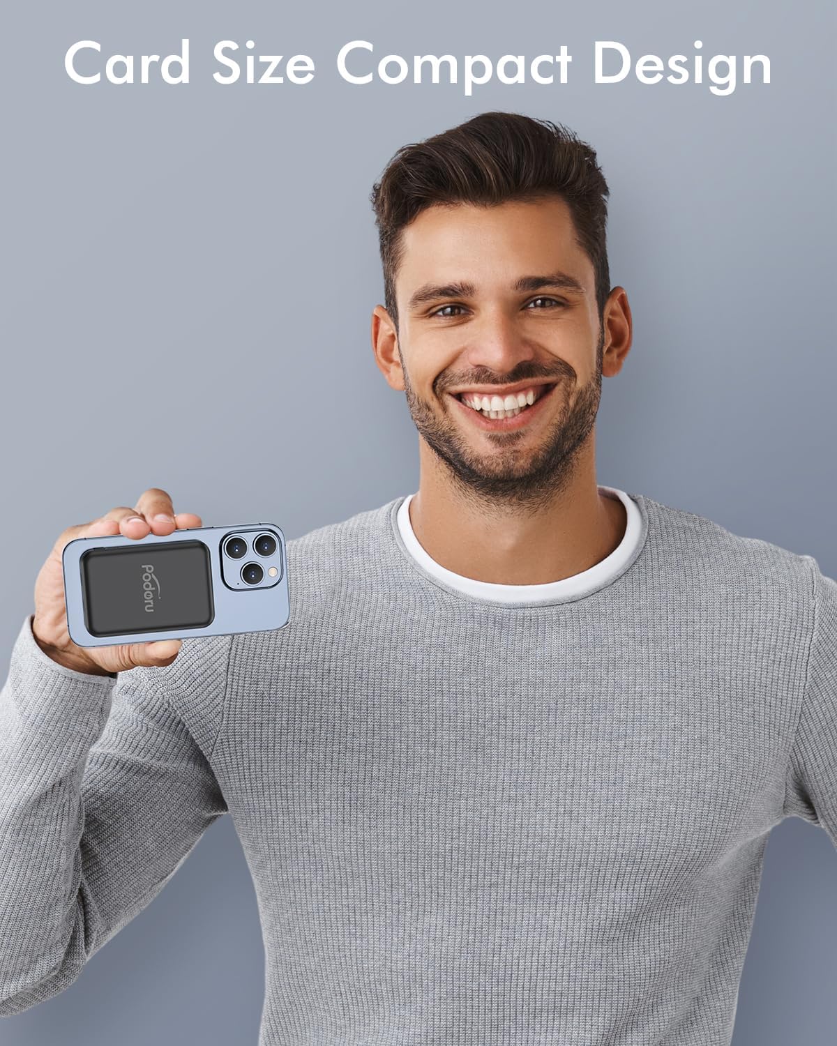 podoru for Magsafe Battery Pack, 5000mAh Magnetic Power Bank with Type-C Cable 20W PD Fast Charging Lighting Input Wireless Portable Charger for iPhone 16/15/14/13/12/ All Series-Black