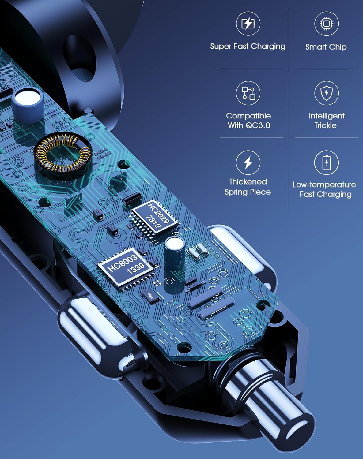 Retractable Car Phone Charger, 4 in 1 Fast Charge Car Phone Charger with 2 Retractable Cables(2.6ft) and 2 USB Ports, Compatible with iPhone15/14/15 Pro Max,Samsung (Bluish Green)