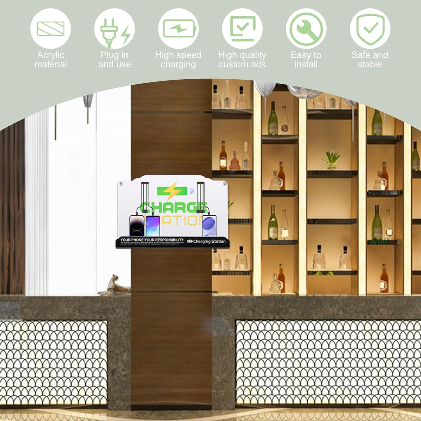 Wall Mount Charging Station with 8 Ports Phone Charger with Type-C,Android Port | Applicable for Applicable Airport Hospitals Banks Hotel and Public Places (White)