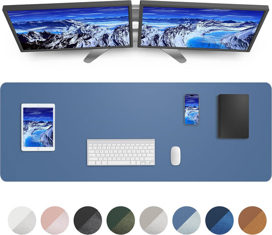 AFIING Leather Desk Pad Protector,Mouse Pad,Office Desk Mat, Non-Slip PU Leather Desk Blotter,Large Desk mat,Waterproof Keyboard mat for Office/Home/Decor (Grey Blue,55"" x 17"")