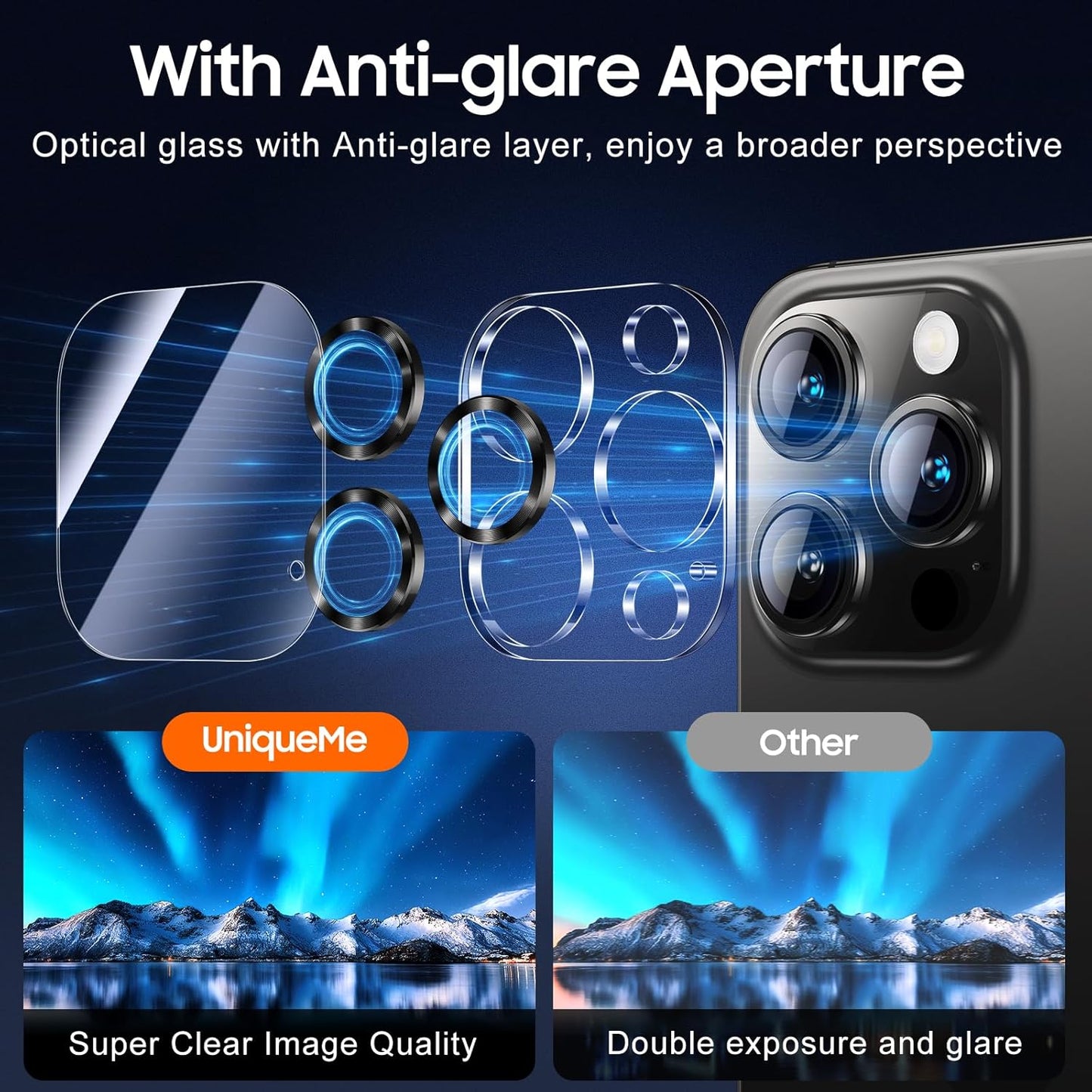 UniqueMe for 3 Pack iPhone 16 Pro/iPhone 16 Pro Max Camera Lens Protector - [Drop Protection] [Case Friendly] 9H Tempered Glass Camera Cover Screen [Update New Version] - Grey