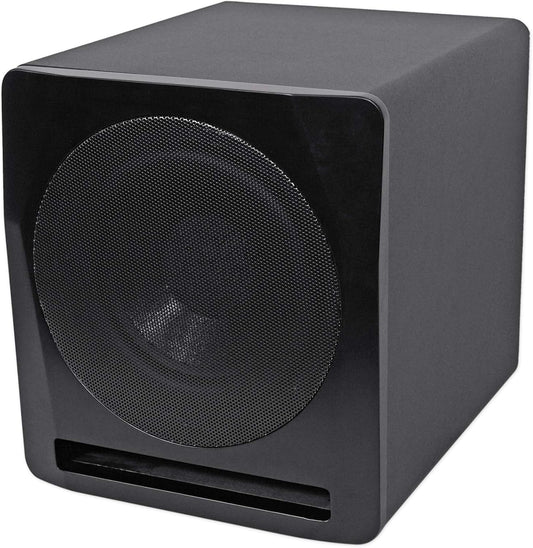 Rockville APM10B Active Studio Subwoofer in Black, 10"", 400W, MDF Wood, RCA/XLR/Optical, Front-Firing Port, Perfect for Studios and Music Production