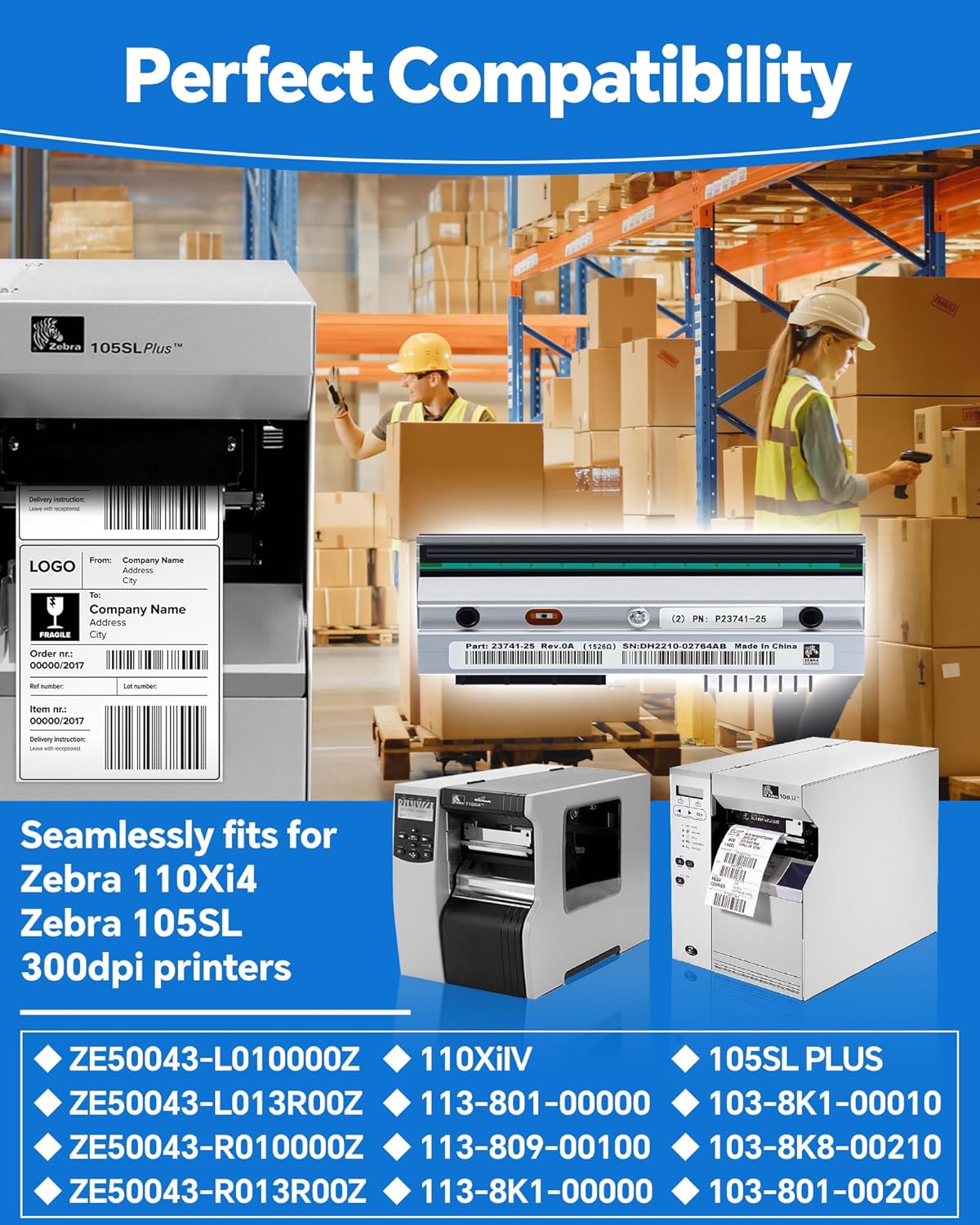 P1004232 Genuine Printhead for Zebra 110Xi4 110XiIV, New OEM Print Head Replacement for Zebra Thermal Barcode Label Printer 300dpi Original Optimal Print Quality Extended Life