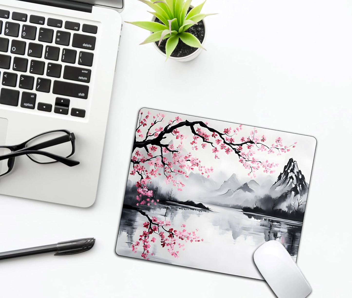 Japanese Cherry Blossom Mouse Pads for Desk, Portable Wireless Computer Mouse pad Small Design with Women, Non-Slip Rubber Base Laptop Mousepad 9.5" x 7.9" Smooth Surface for Office & Travel