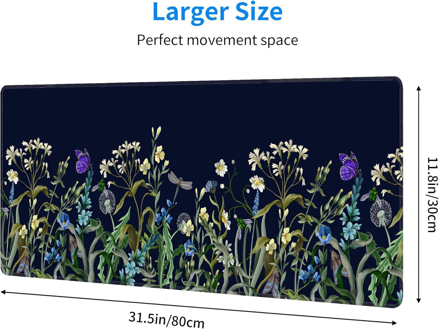 Weeds Flowers Large Mouse Pad,Gaming Keyboard Desk Pad,Extended Mouse Mat Non-Slip Rubber Base with Stitched Edges for Office Game Home XL 31.5"x11.8"