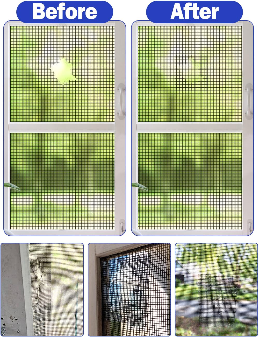 Wohohoho Window Screen Repair Tape, 2 in X 20 FT (240IN) Black Screen Patch Repair Kit, 3-Layer Strong Adhesive Invisible Screen Tape Mesh Repair for Windows, Doors Garage Mosquito Net Magnetic Screen