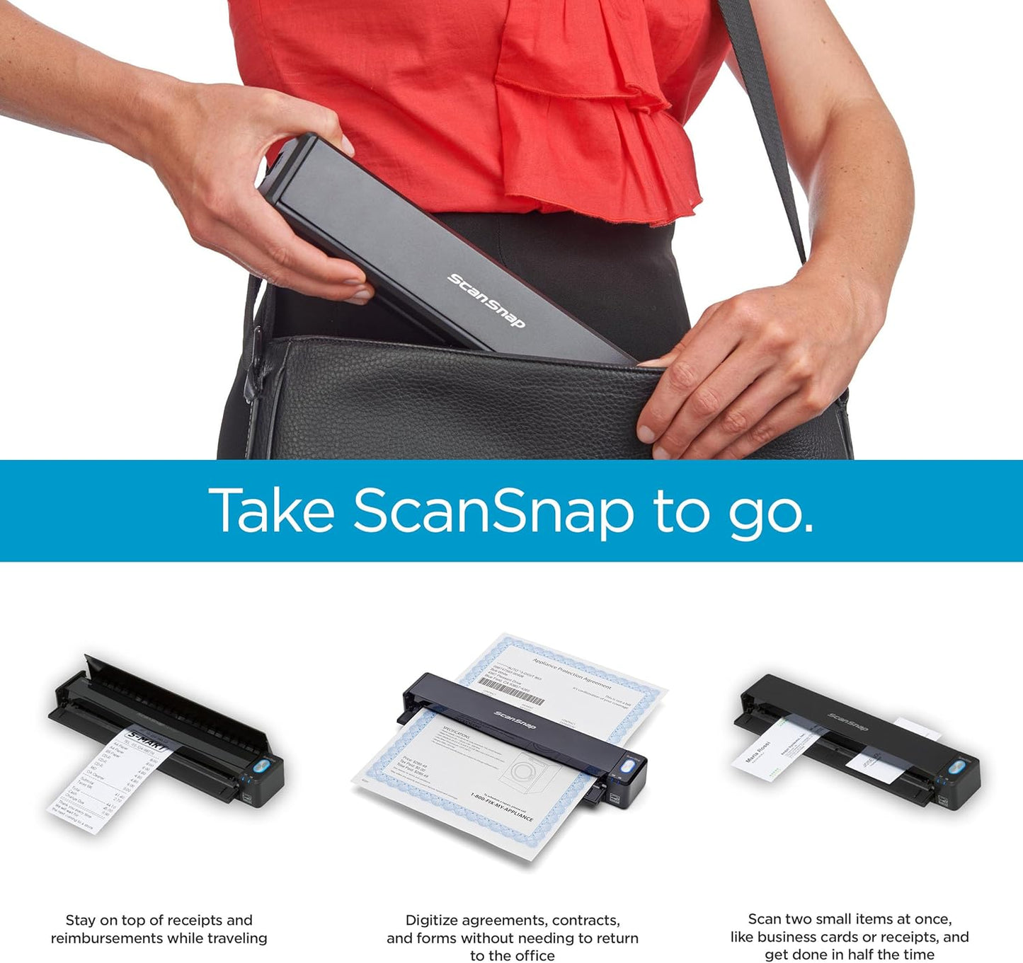 ScanSnap iX100 Wireless Mobile Portable Scanner for Mac or PC, Black