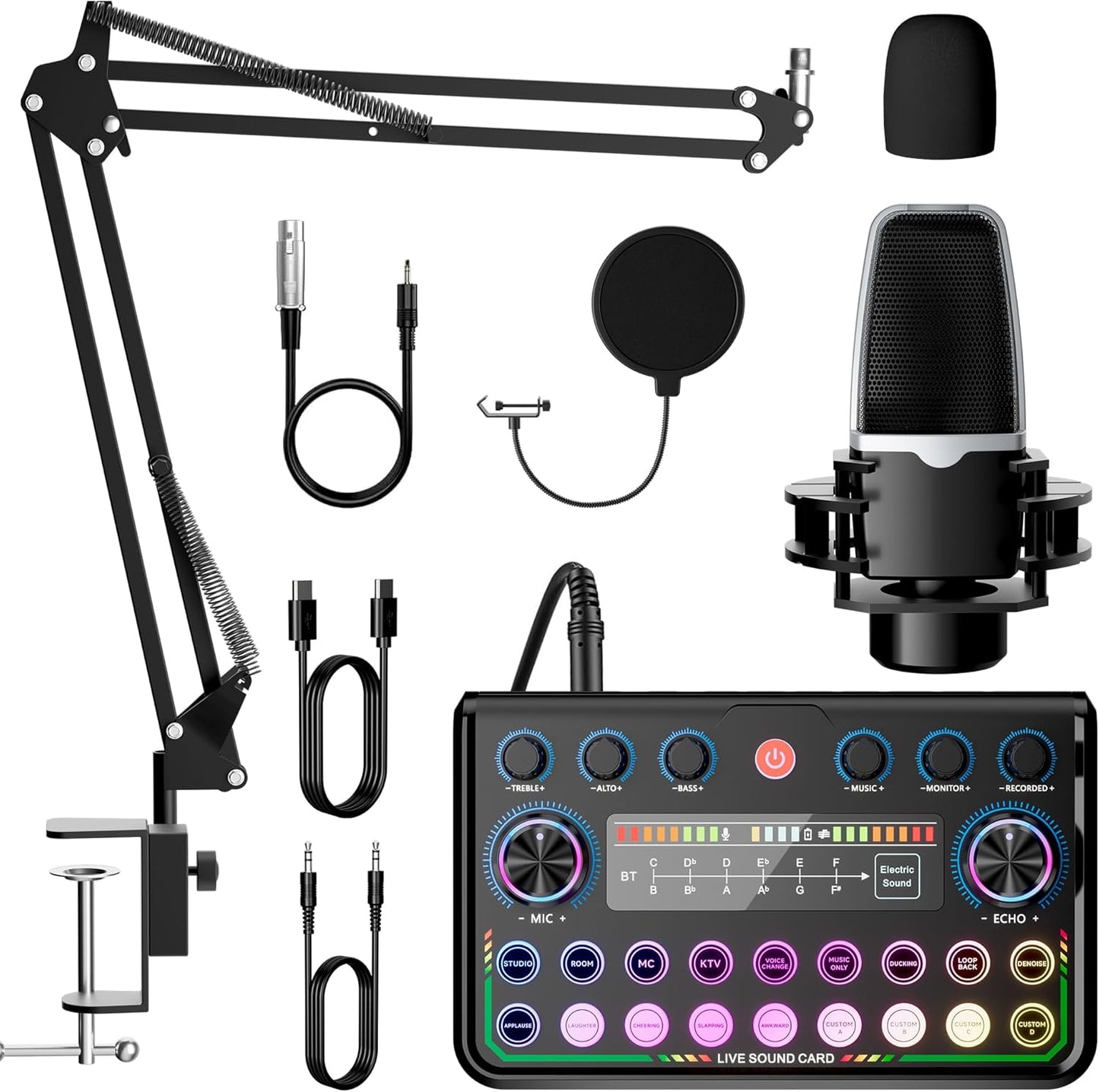 SINWE Podcast Equipment Bundle,Audio Interface with Studio Condenser Microphone for Smartphone & PC,Plug-and-Play Live Sound Card,Perfect for Streaming, Singing, YouTube & Gaming