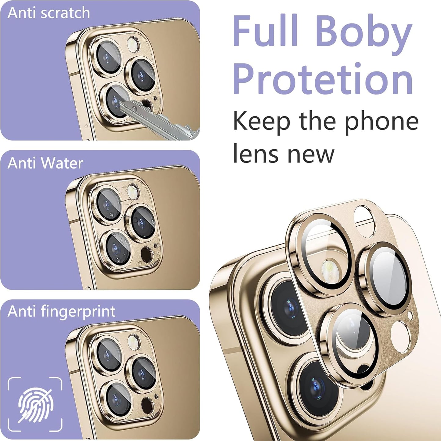 2 Pack Camera Lens Protector for iPhone 14 Pro/iPhone 14 Pro Max,[Not Easy to Breakn ] AR Tempered Glass Strong Adsorption Metal Camera Cover Screen- Gold