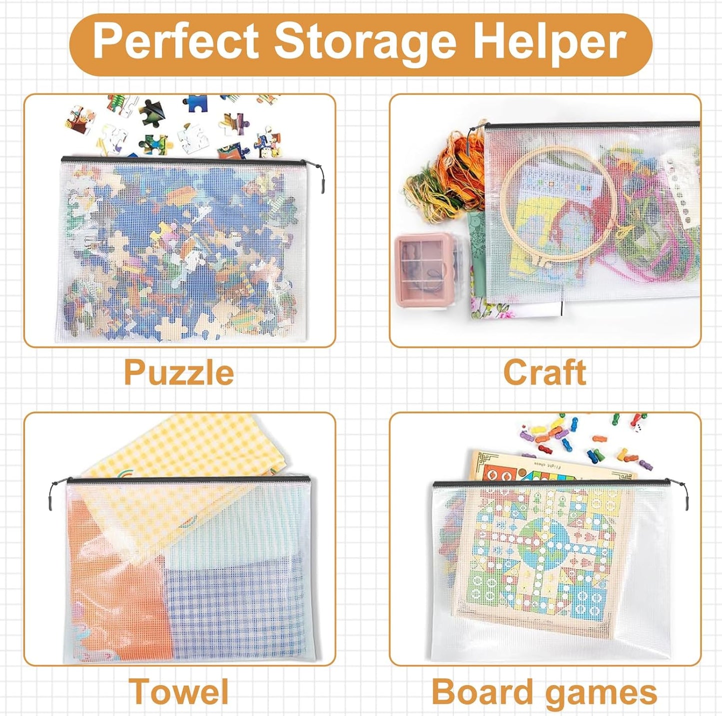 18pcs Mesh Zipper Pouch Puzzle Storage Bags A3 17x12 Inches Large File Bags Black Reusable Zipper Pouches for Organizing, Classroom Board Game Organization