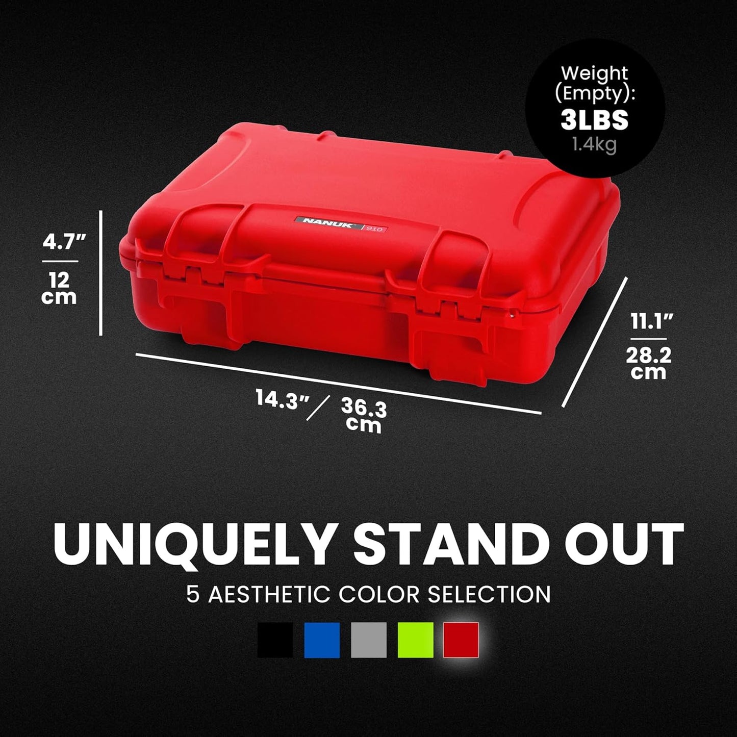 NANUK 910 Hard Case with Customizable Cubed Foam, IP67 Waterproof, Dustproof and Impact Resistant, 14.3” x 11.1” x 4.7”, Rugged Construction for Ultimate Protection, Made in Canada – Red